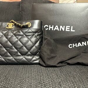 Chanel Black Quilted Shoulder Bag with Gold Accents